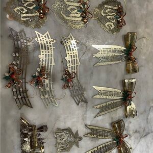 Vintage Brass Holiday Ornaments Set of 11